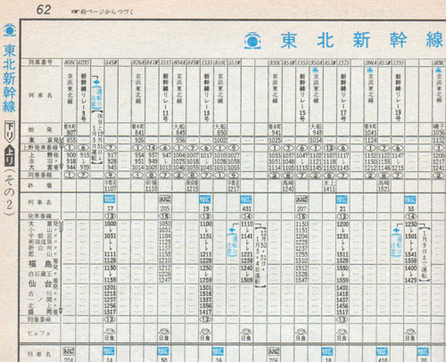 57 11改正 東北新幹線時刻表 下り