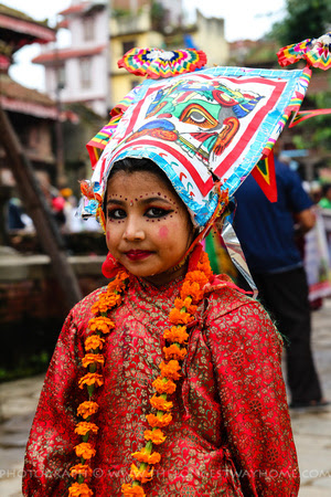 A young girl dressed as a cow during Gai Jatra 