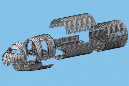 Diagrama con las secciones que forman el fuselaje delantero del Airbus A321XRL.