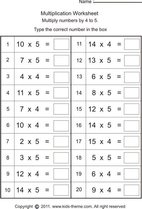  multiplication worksheets multiply numbers by 4 to 5