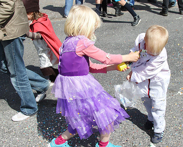 Confetti and silly string at the Carnaval in Aix-en-Provence, France 