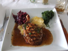 Pork Chops with rasberry, red cabbage and potato gratin, Dinner at Le Central, Bush Street San Francisco