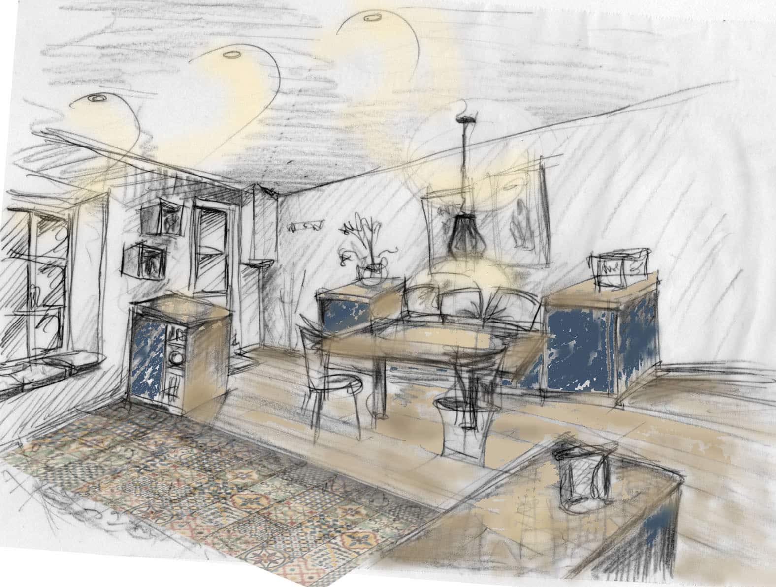 cuisine-esquisse-3D-projet-renovation - RN ARCHITECTURE