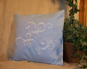 12" x 12" Light Blue with White Embroidered Swirl Decorative Pillow Cover