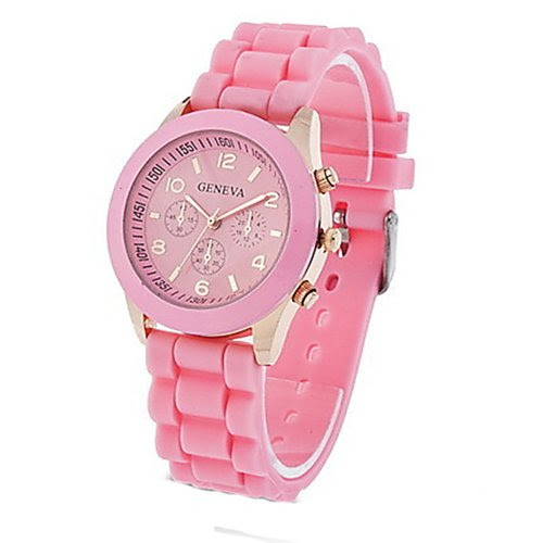 Unisex Geneva Silicone Jelly Gel Quartz Analog Sports Wrist Watch (Pink)