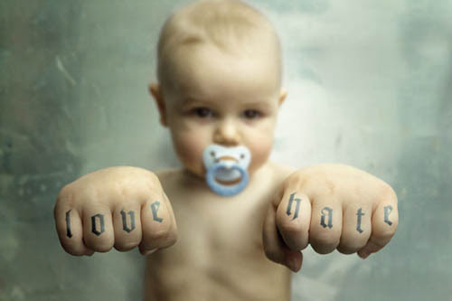 Tags: baby, cute, knuckles, love hate, photo, tattoo