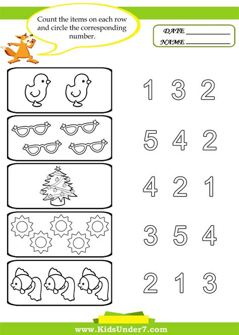  kids under 7 preschool counting printables