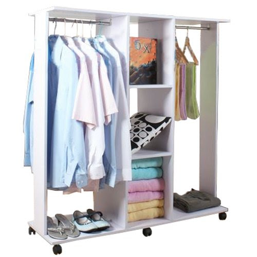 MOBILE - Double Open Wardrobe / Clothes Hanging Rail - White