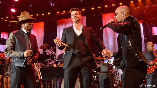 Pharrell Williams, Robin Thicke and TI in January 2014