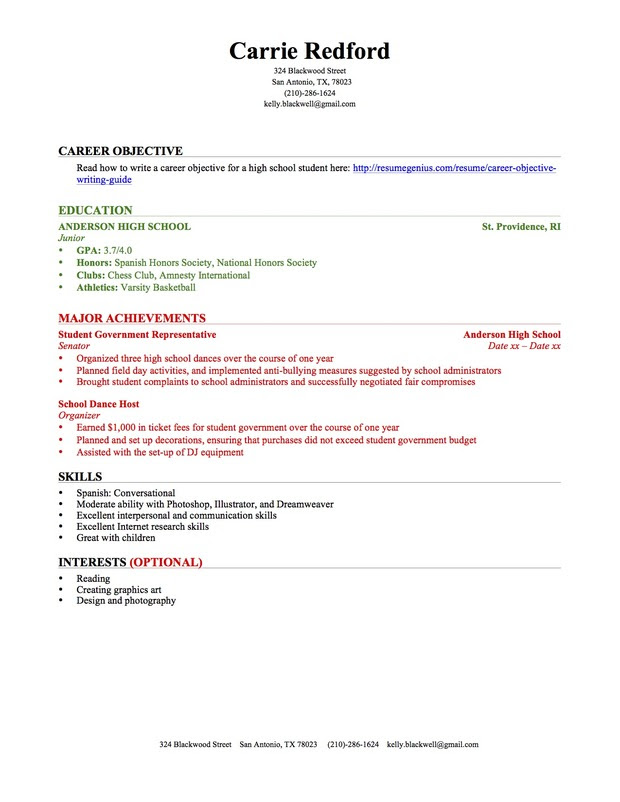 Sample Of Student Resume With No Experience