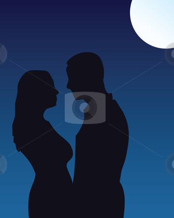 couple kissing silhouette. Silhouette of couple kissing