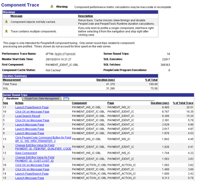 Figure 5: Component Trace without PeopleTools transactions