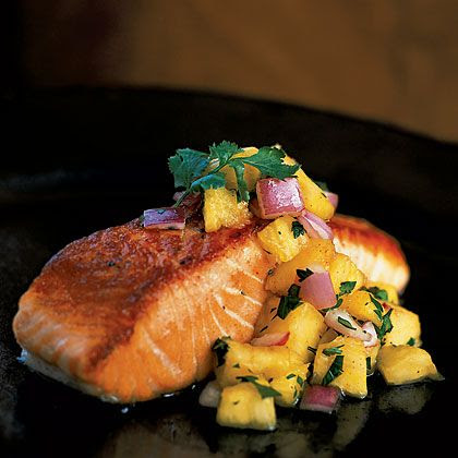 http://www.pinterest.com/pin/430023464390345678/ Pan-Grilled Salmon Pineapple Salsa This is one of my mom's favorites, the salsa on top is amazing! http://nucopiamom.com/pan-grilled-salmon-pineapple-salsa/