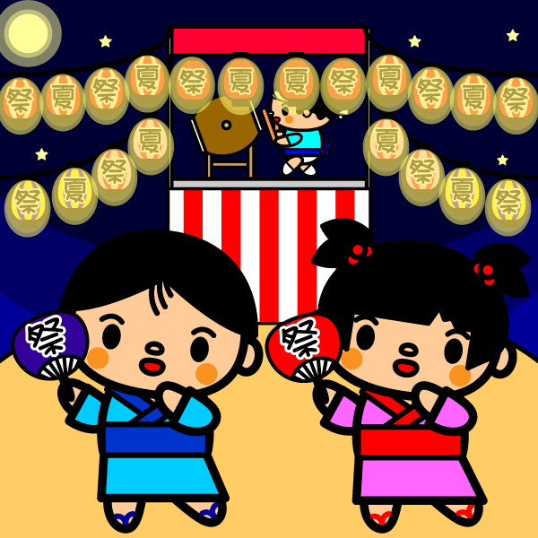 かわいい夏祭りの盆踊りの無料イラスト 商用フリー オイデ43