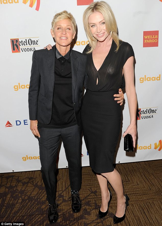 Happy couple: Ellen and Portia, pictured last month, tied the knot in 2008 during the five month period that same-sex marriage was legalised in the state of California