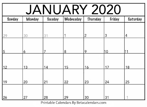 2020 Calendar Of January