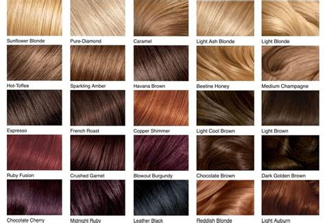  hair color chart shades of blonde brunette red black