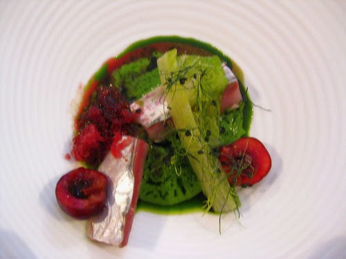 Mackerel, lettuce emulsion, acidulated Cherries