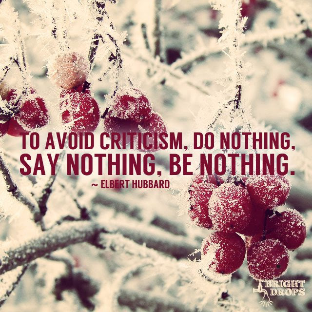“To avoid criticism, do nothing, say nothing, be nothing.” ~Elbert Hubbard