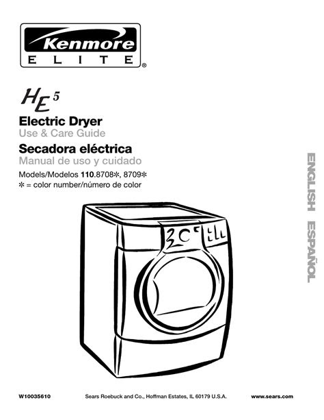 eBook Kenmore Elite He5 Steam Dryer Manual