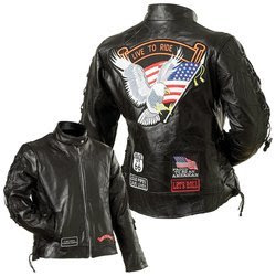 Diamond Plate Ladies Rock Design Genuine Buffalo Leather Motorcycle Jacket Medium Nehru Collar