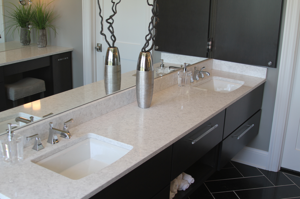Bathroom With Double Sink Floating Zodiaq Quartz Vanities Anthony Thomas Builders Anthony Thomas Builders