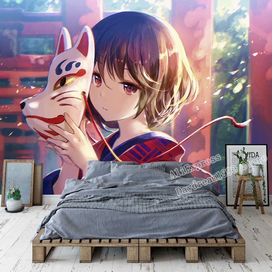 自己粘着 3dピンク桜ガーデンの少女44日本アニメ壁紙壁画壁印刷デカール壁の壁画 壁紙 Gooum