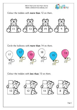  more than or less than maths worksheets for year 1 age 5 6 math