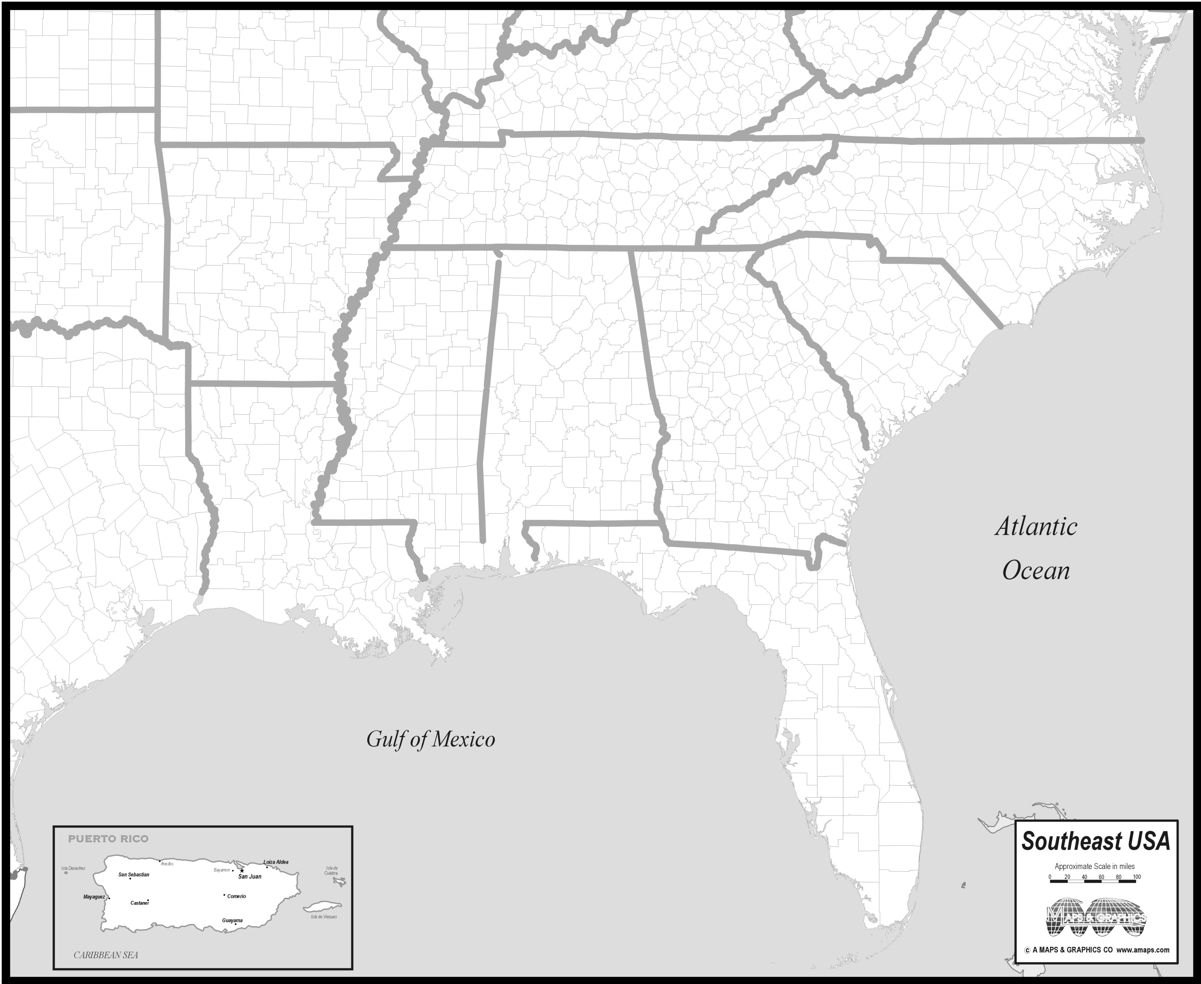 Map Of Southeastern States Usa