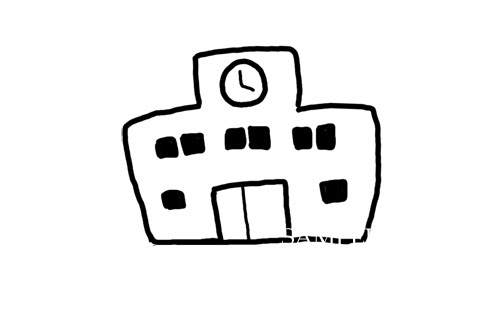 手描き風学校の白黒イラスト素材 無料フリー素材 モノクロ