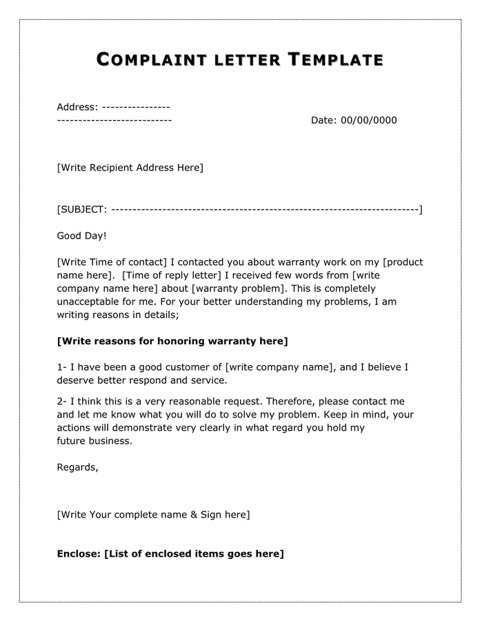 Complaint Letter Template Download Free Documents For Pdf Word And Excel