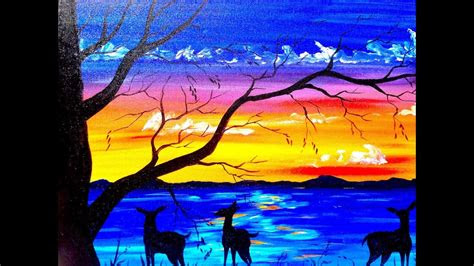 When adhering to the drying times, aqua color paints and email color . Beginners acrylic painting tutorial | Deer and Sunset Lake