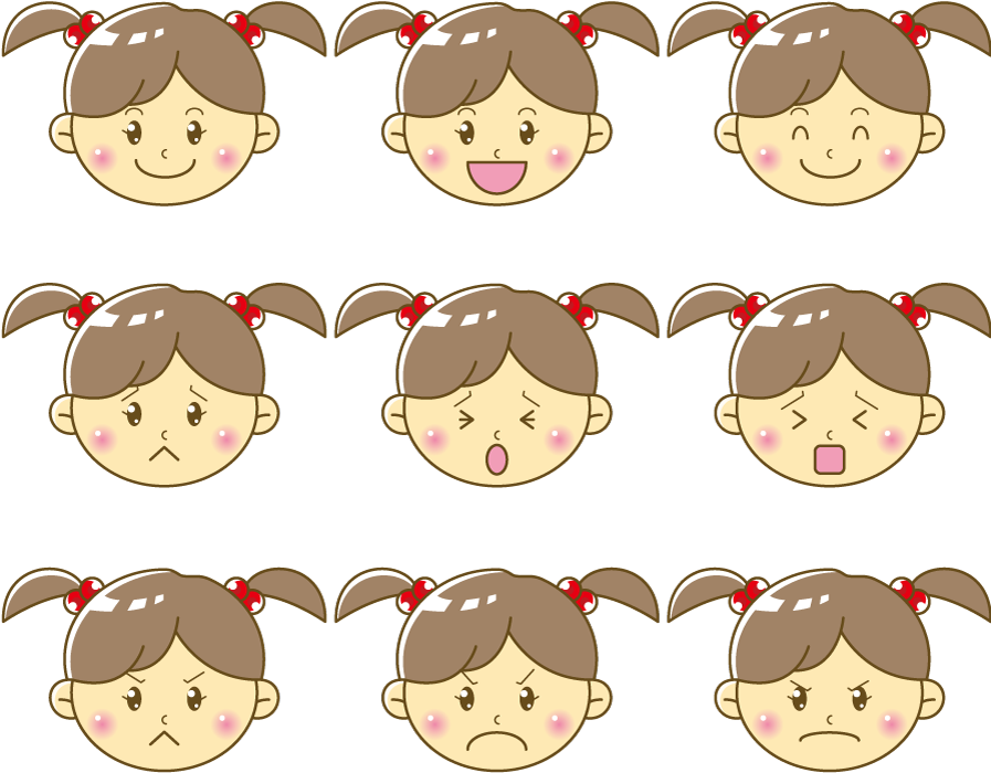 フリーイラスト 9種類の喜怒哀楽の女の子の顔のセットでアハ体験 Gahag 著作権フリー写真 イラスト素材集