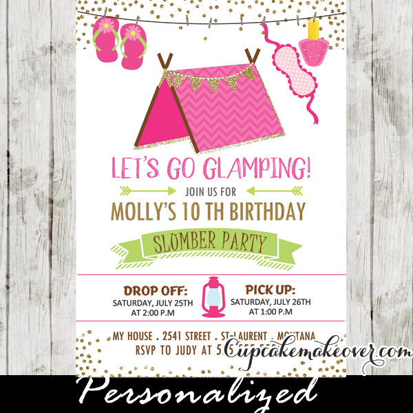 Slumber Party Invitations, Pink Glamping Tent Sleepover ...