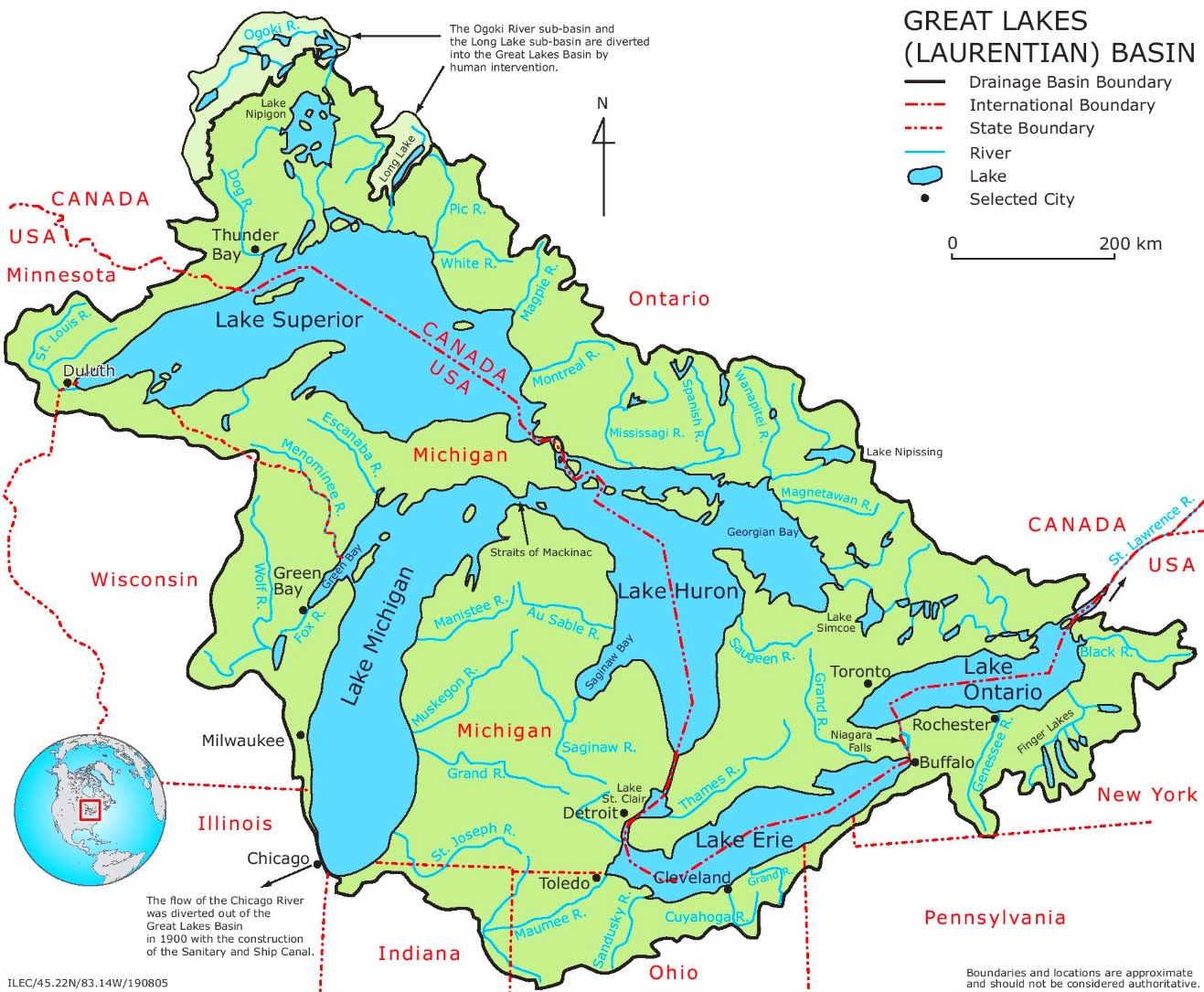 great lakes map of canada Map Of Great Lakes With Rivers great lakes map of canada