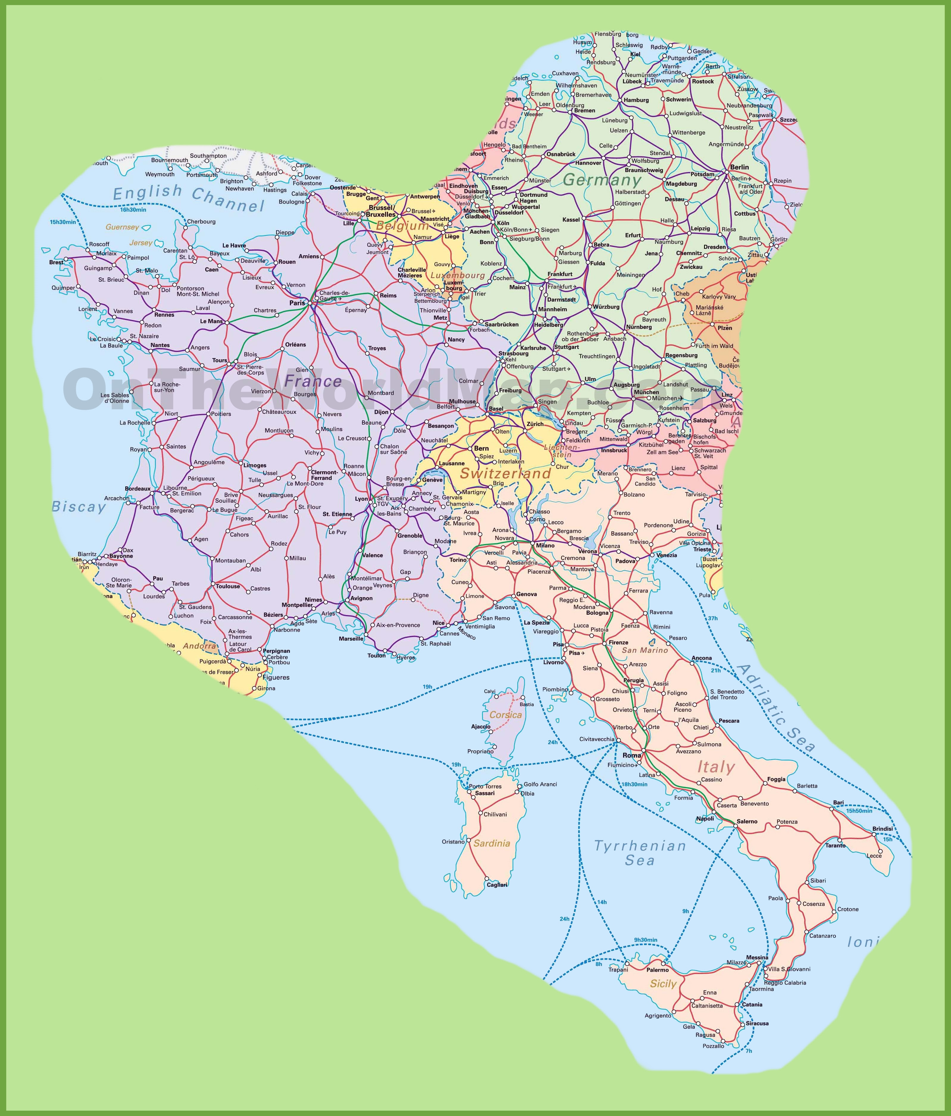 Map Of France Germany And Switzerland Map of Switzerland, Italy, Germany and France