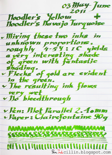 Noodler's Yellow + Navajo Turquoise mix