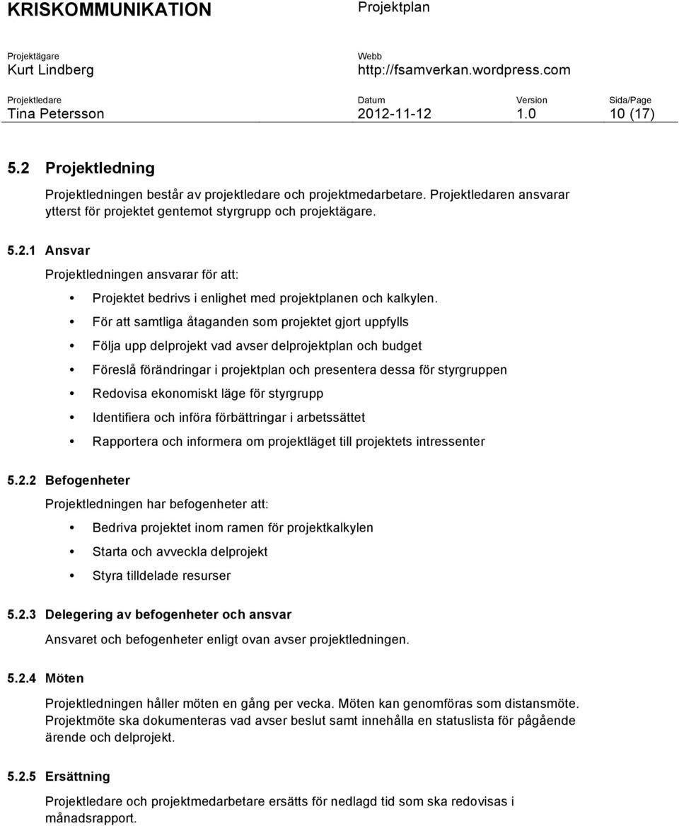 Projektplan Informations Och Kommunikationssamordning For