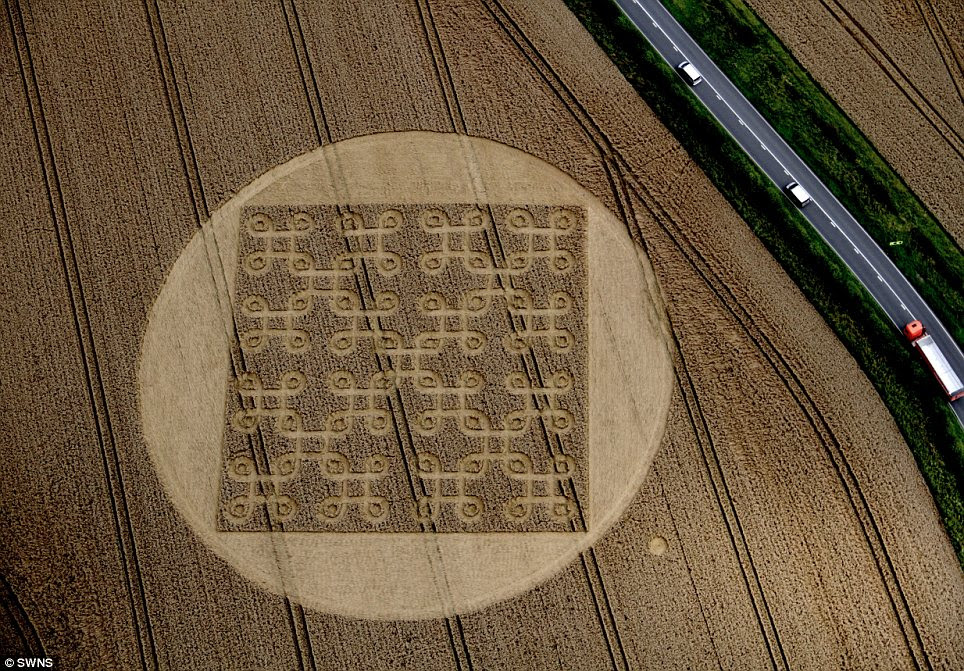 Peaceful: The vehicles on the road adjacent to the crop circle put its size into perspective