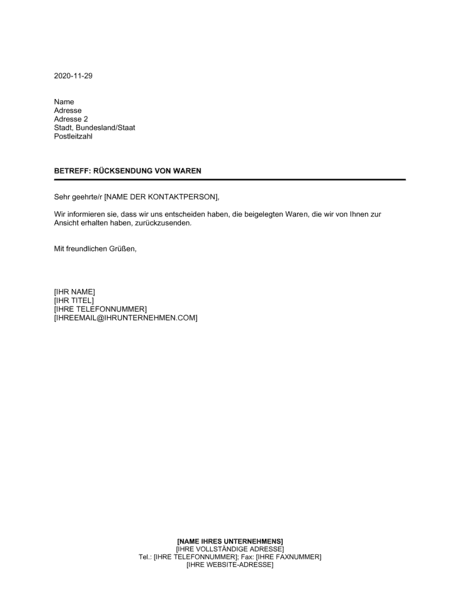 Rucksendung Von Waren Vorlagen Und Muster Biztree Com