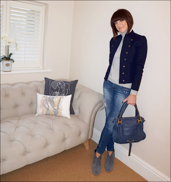My Midlife Fashion, ralph lauren wool cropped military jacket, marks and spencer pure cashemere polo neck jumper, zara skinny distressed jeans, hush thornton ankle boots, chloe marcel bag