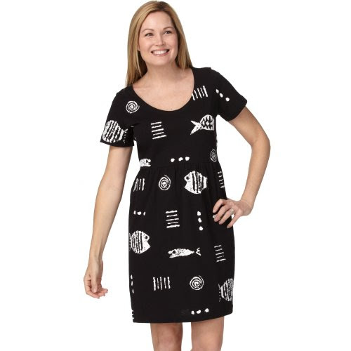 M.Mac's Rock Fish Tie Back Dress-Black with White Print-Small