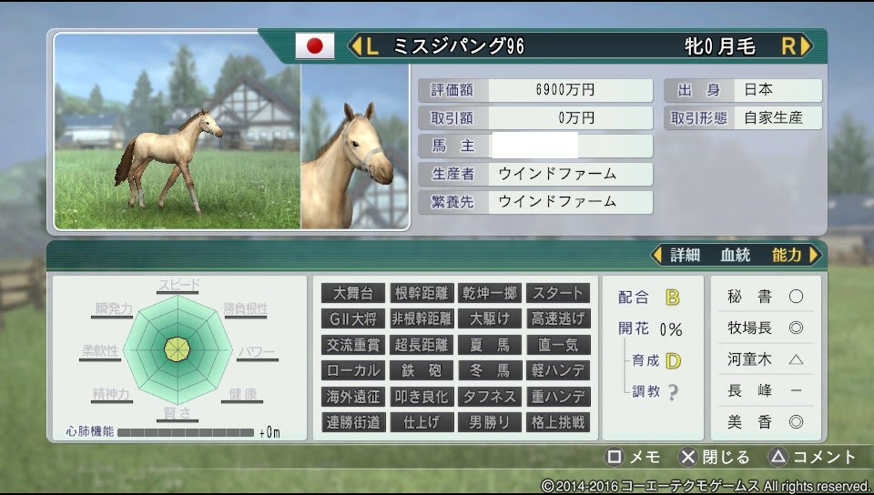 ウイニングポスト８ ２０１６ プレイ日記その２３ １９９６年生まれの期待馬たち 月毛だよ