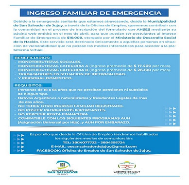 Asesorarán para percibir el Ingreso Familiar de Emergencia - IFE