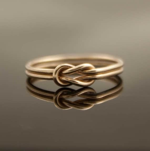 Solid 14K Gold Infinity knot ring Hug ring Alternate wedding ring, engagement, promise ring or friendship sister ring committment Yellow
