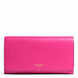SAFFIANO LEATHER CHECKBOOK WALLET - COACH f50155 - LIGHT GOLD/PINK RUBY