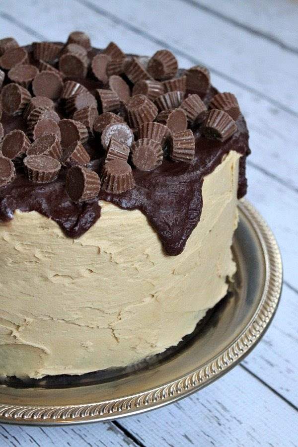 Chocolate Peanut Butter Cup Cheesecake Cake #recipe