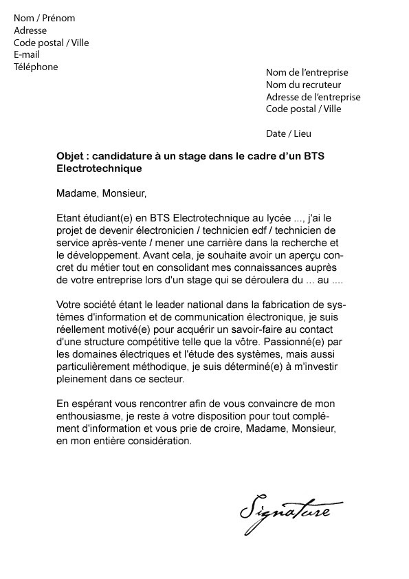 lettre de motivation stage droit - Modele de lettre type