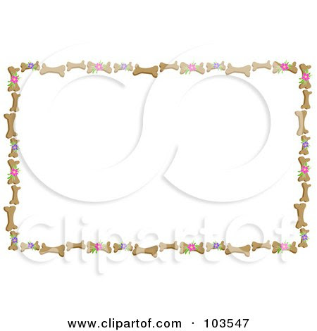 Royalty-free clipart picture of a border of dog bone biscuits and flowers, 