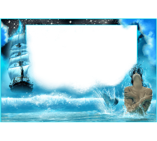 Fotomontaje artistico de un barco y una sirena 